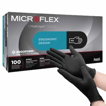 Ansell Disposable Gloves, Nitrile, Powder-Free, L, 1000 PK, Black 93732090